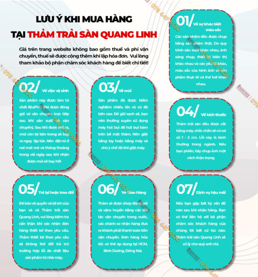 Lưu ý mua hàng tại Thảm Trải Sàn Quang Linh