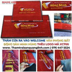 THẢM CỬA RA VÀO WELCOME VĂN PHÒNG BẤT ĐỘNG SẢN MINH HÙNG THÊU LOGO MÃ XC700