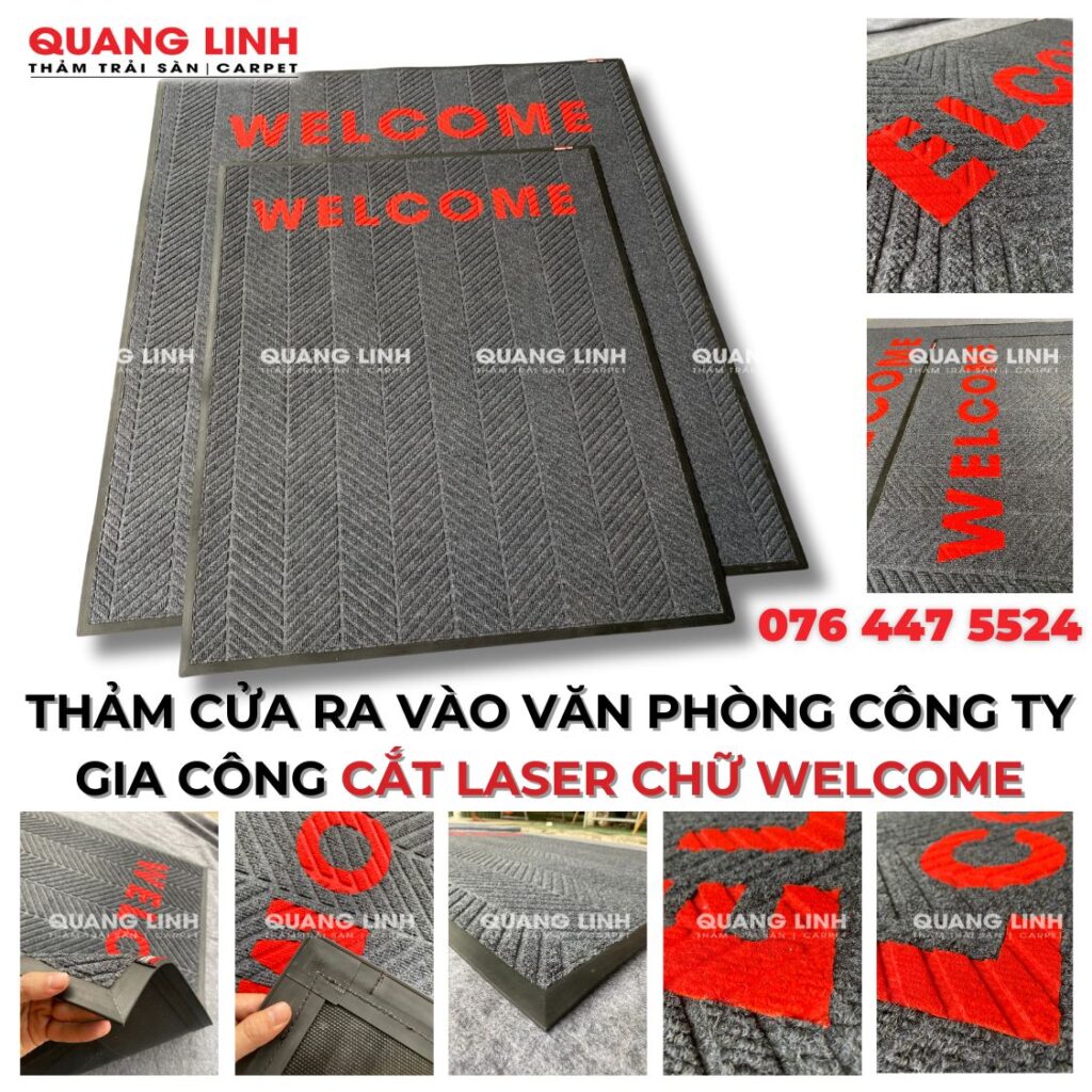 THẢM CỬA RA VÀO VĂN PHÒNG CÔNG TY GIA CÔNG CẮT LASER CHỮ WELCOME