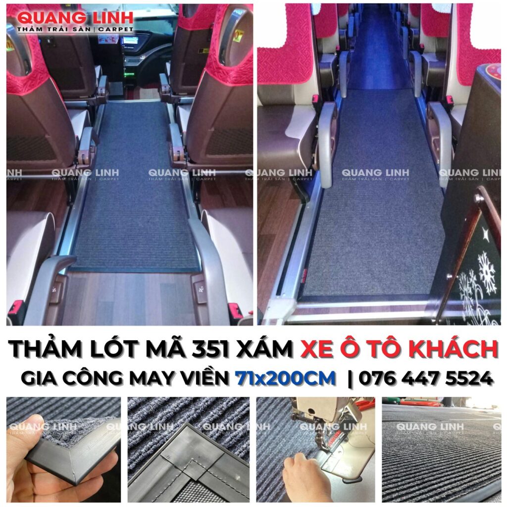 THẢM LÓT MÃ 351 XÁM XE Ô TÔ KHÁCH GIA CÔNG MAY VIỀN 71x200CM | 076 447 5524