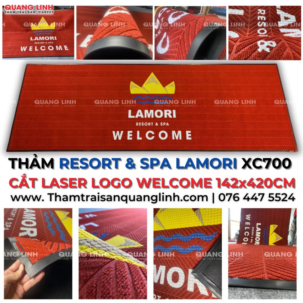 THẢM RESORT &amp; SPA LAMORI XC700 CẮT LASER LOGO WELCOME 142x420CM