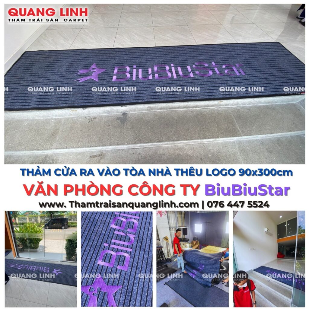 THẢM CỬA RA VÀO TÒA NHÀ THÊU LOGO 90x300cm VĂN PHÒNG CÔNG TY BiuBiuStar