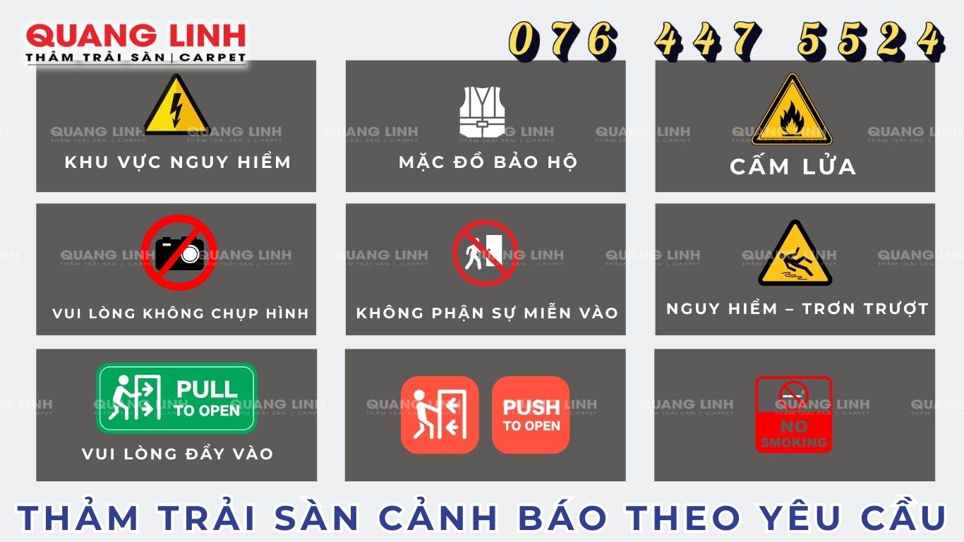 Một số mocket thảm chữ cảnh báo theo yêu cầu